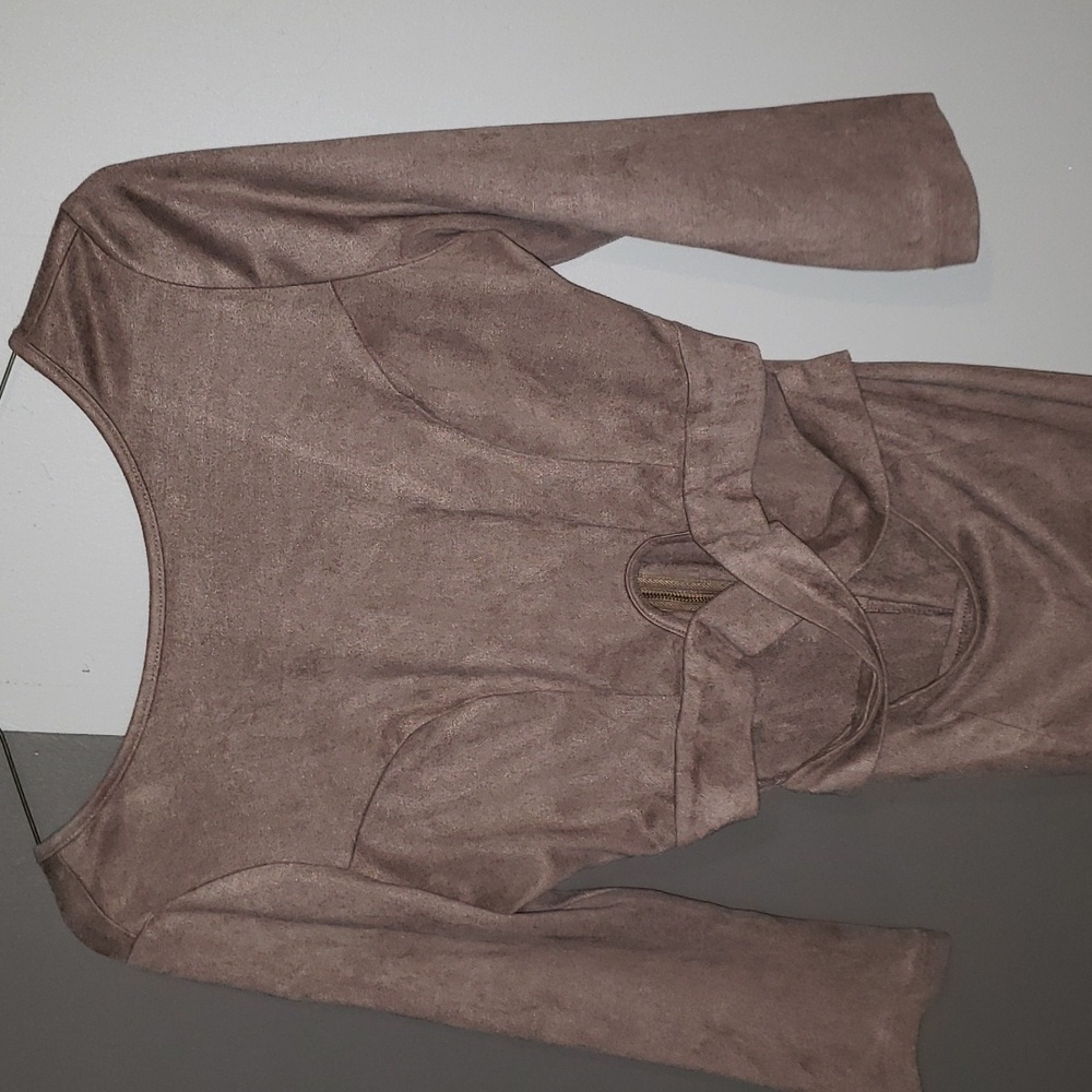 Suede tan cut out dress below the knee